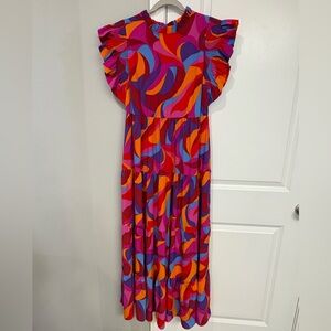 Vibrant Multicolor Ruffle Sleeve Dress